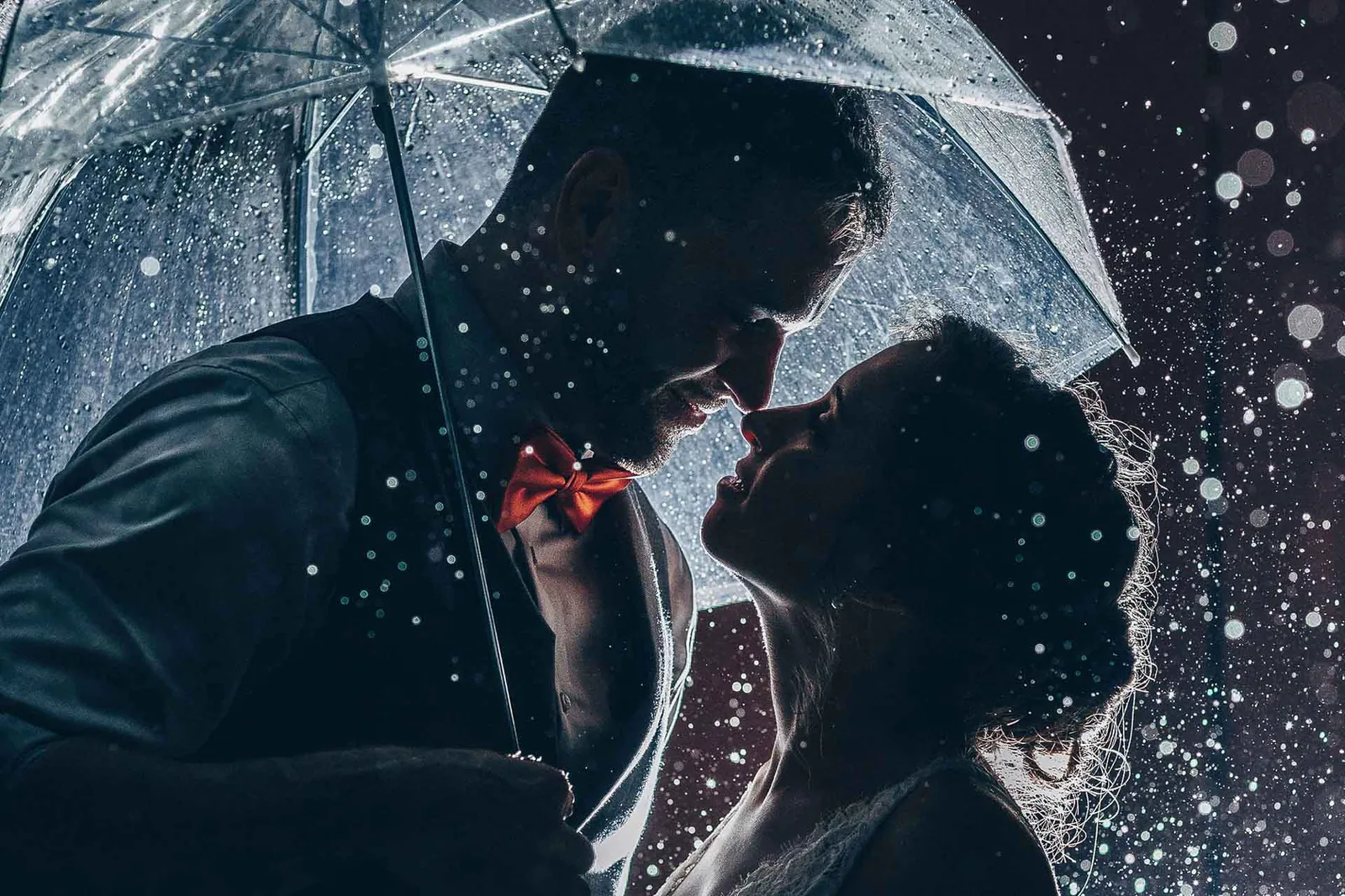 Romantic rainy day couple